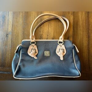 Imedici Navy and Tan Leather Italian Satchel
